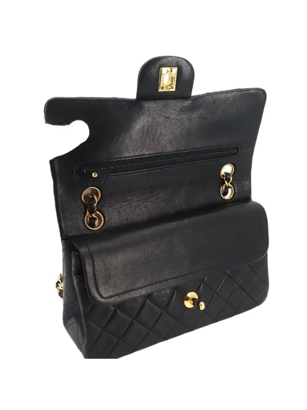 Chanel Quilted 23 Chain Shoulder Bag Lambskin Black Gold Vintage